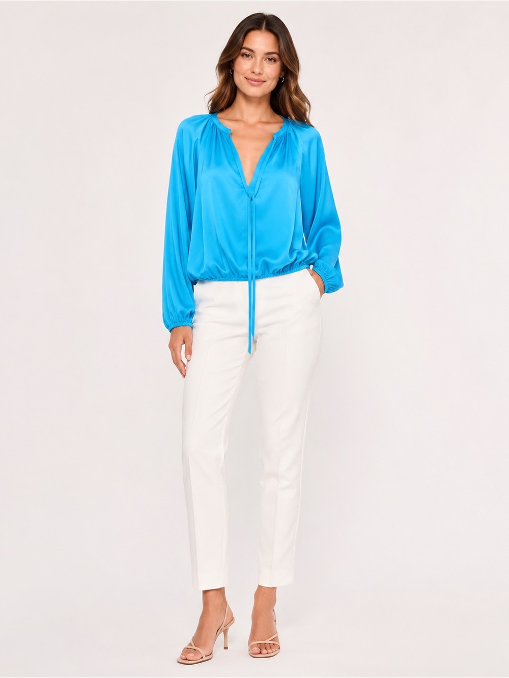 Ramy Brook Turquoise V-Neck Tie-Front Blouse Size S